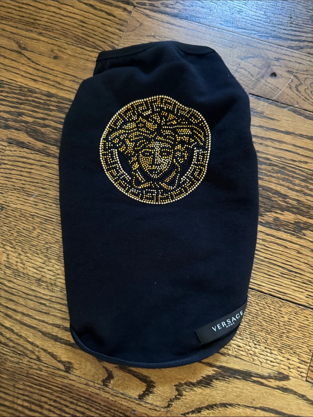 Versace Black Crewneck Sweater with Gold Medusa Detail